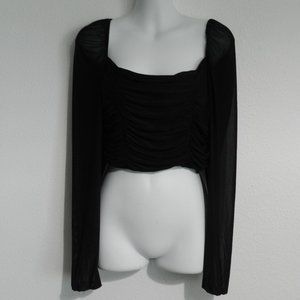 H & M Divided long sleeve mesh square neck on or off the shoulders crop top